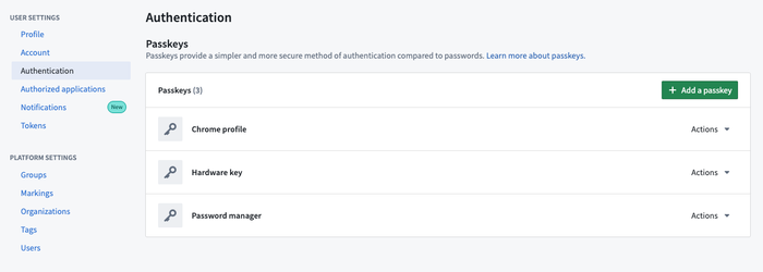 Authentication settings