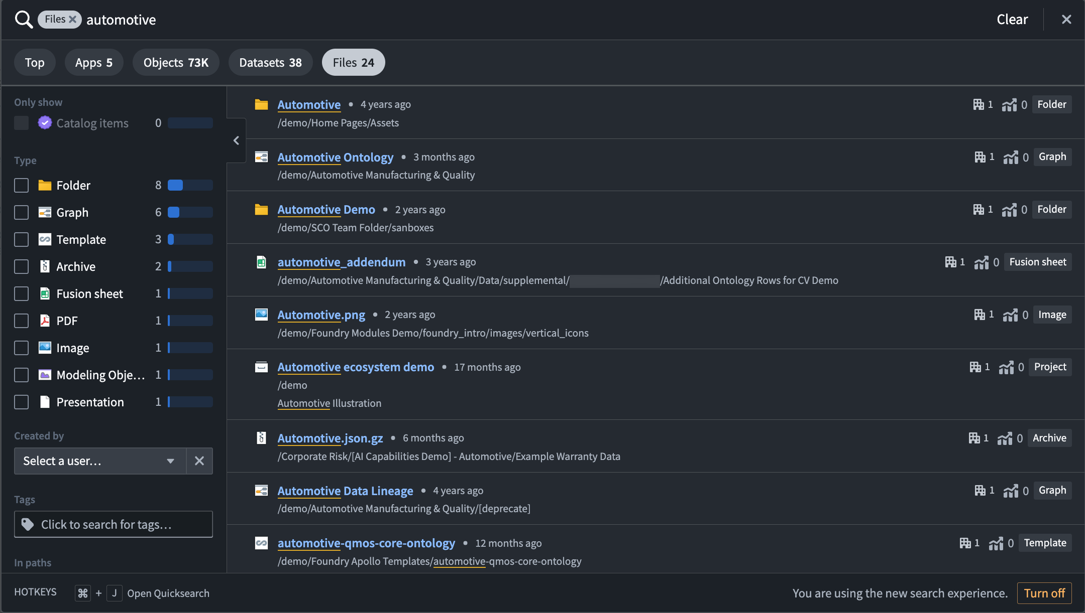 Searching for "automotive" results filtered by files.