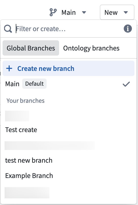 Menu to create a Global Branch.