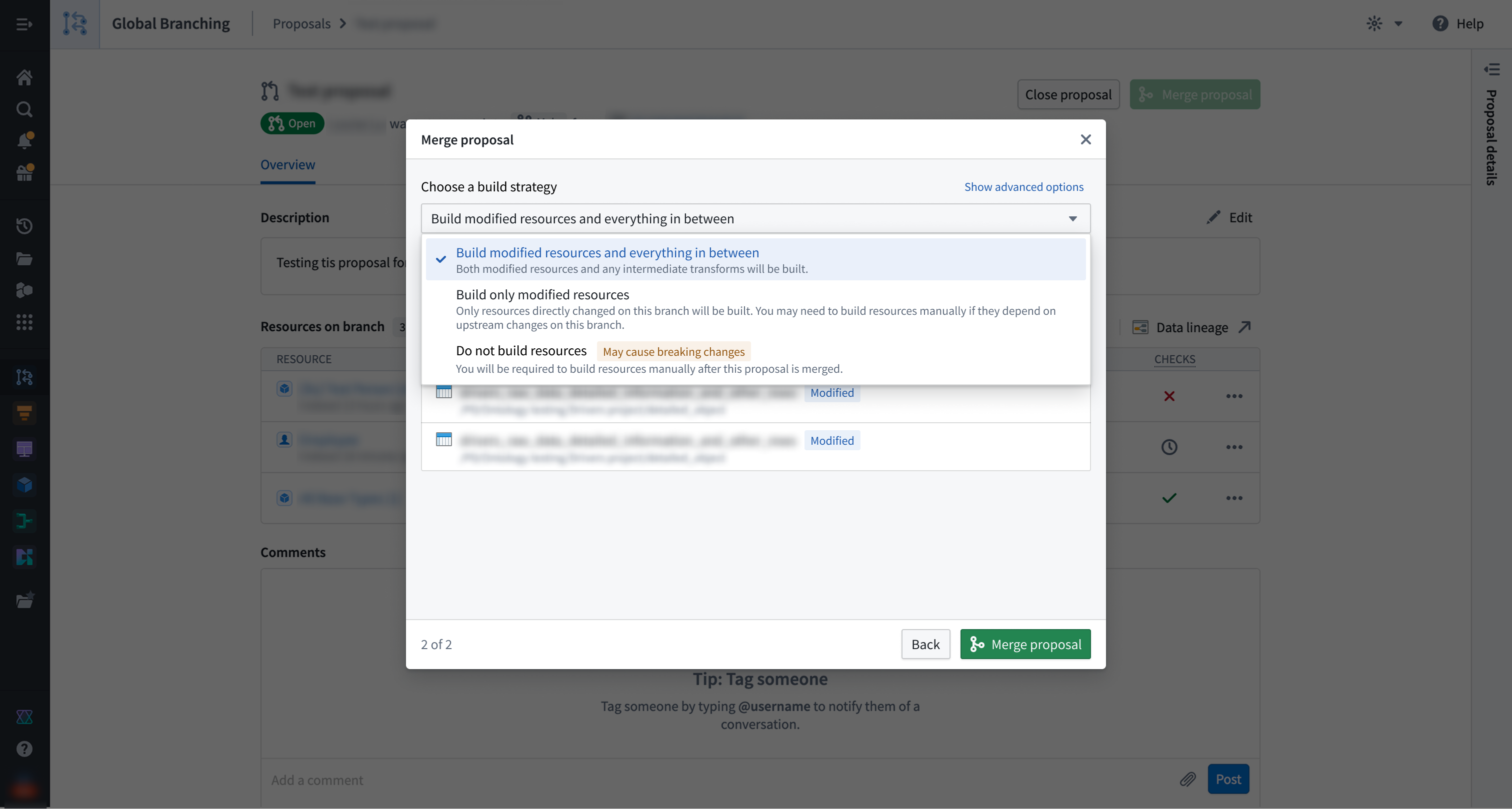 Build options for a proposal merge.