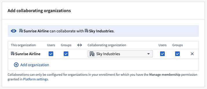 Cross-organization collaboration configuration in Control Panel