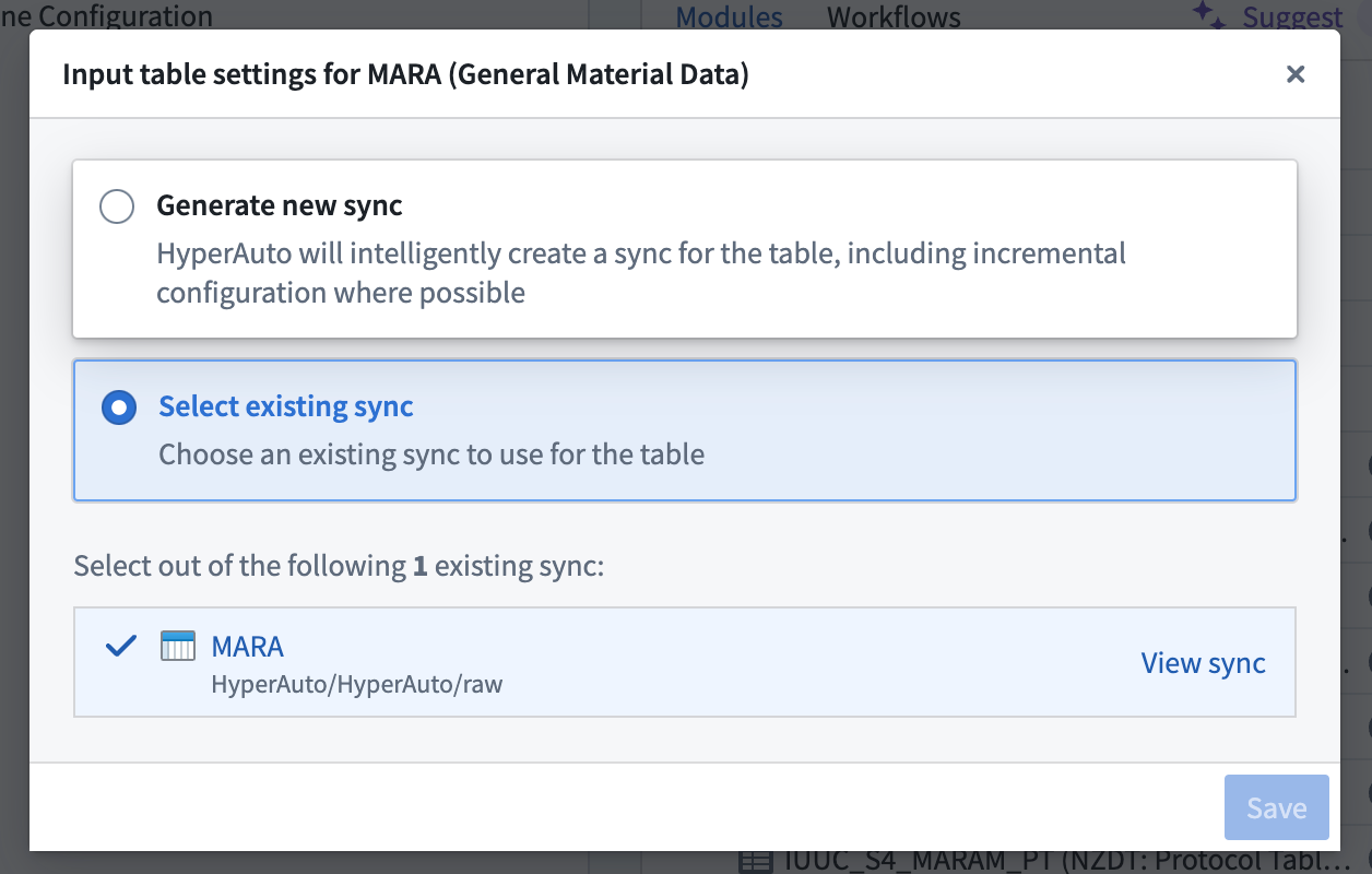 HyperAuto Input Configuration Map Existing Syncs