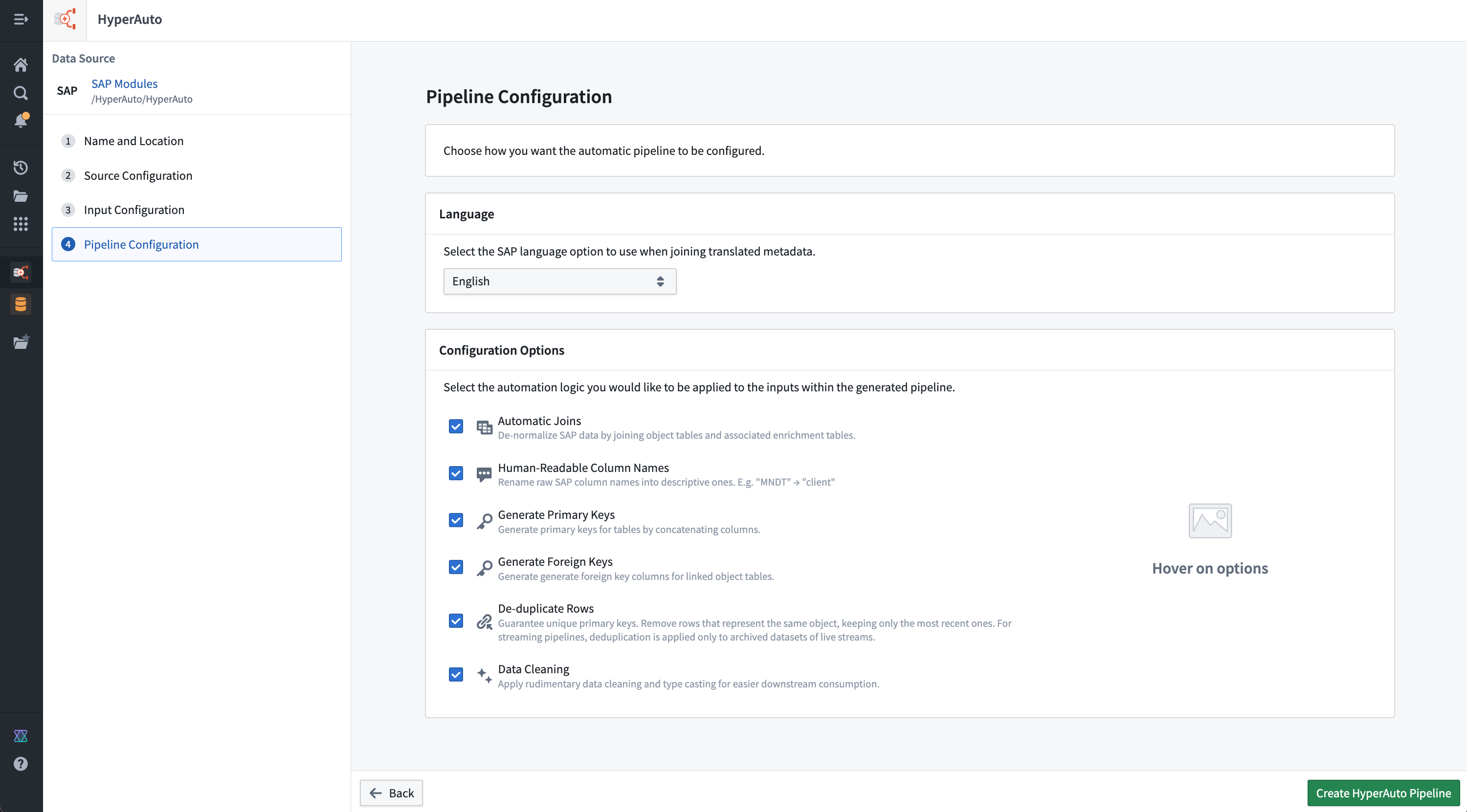 Pipeline configuration wizard