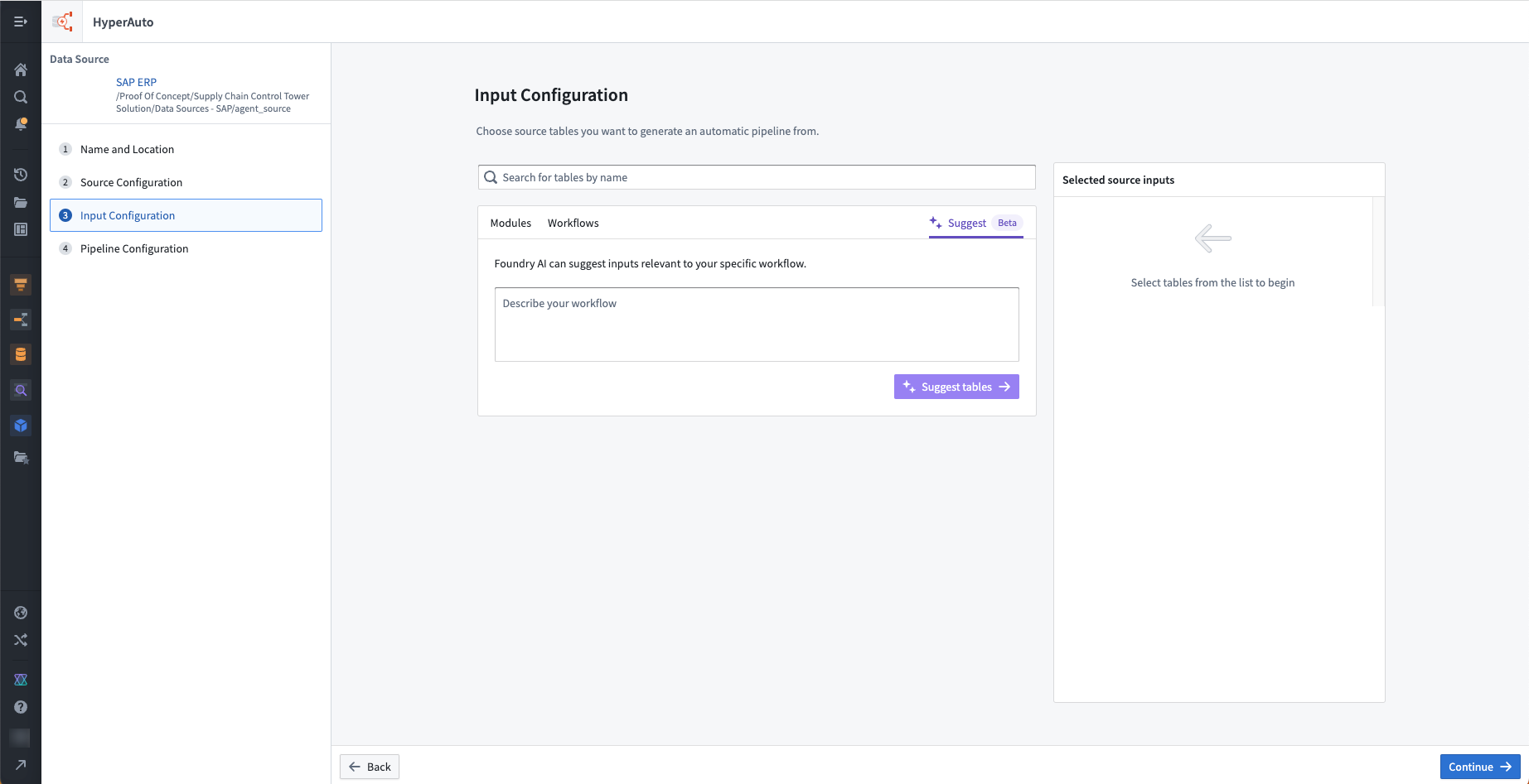 AIP's suggest tables workflow