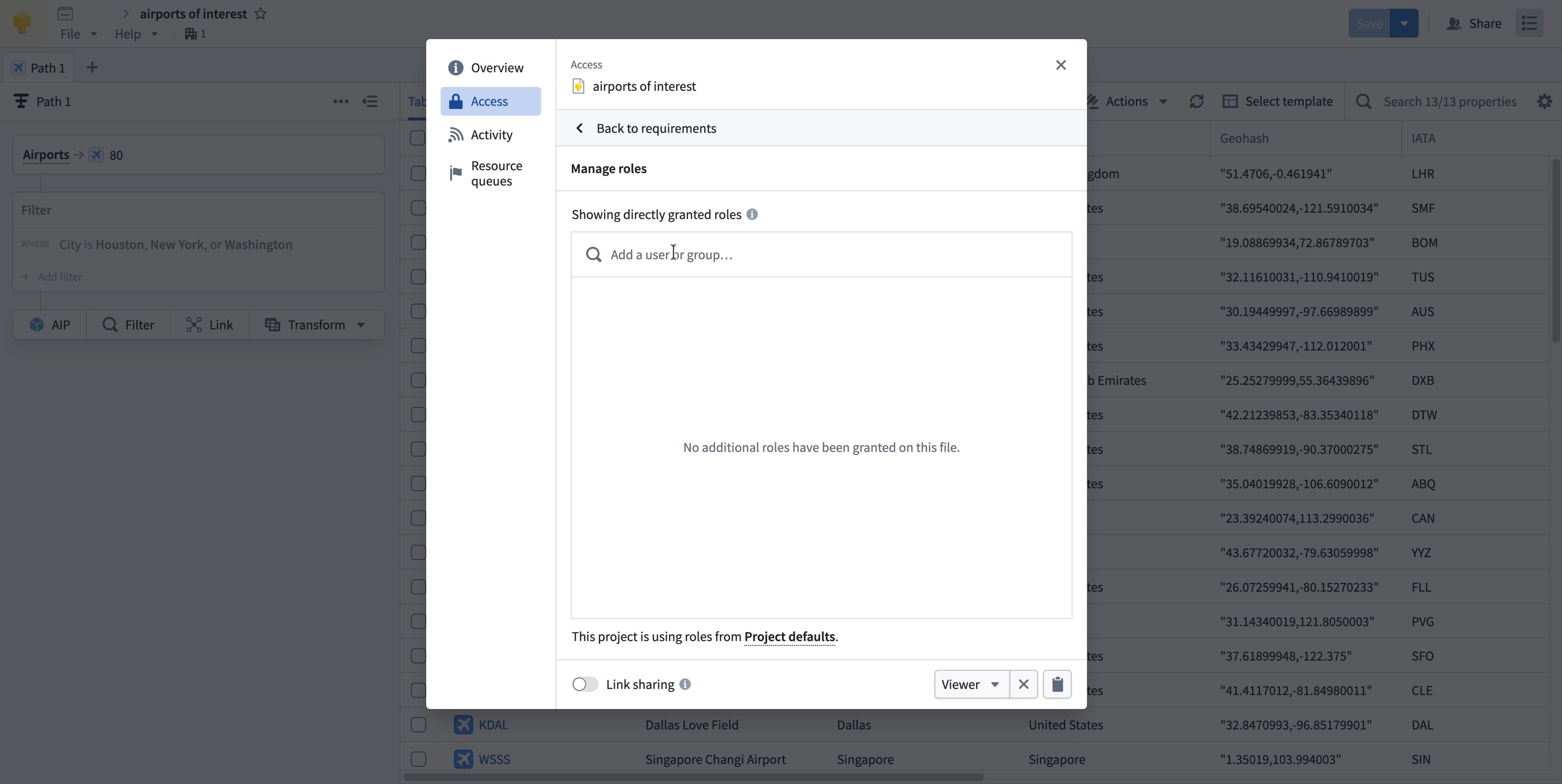 Search for users and groups to directly grant access to your workbook.