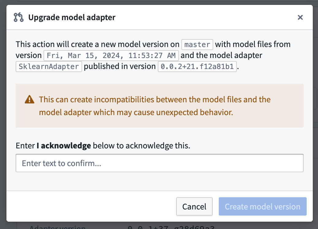 Model Adapter Upgrade Dialog