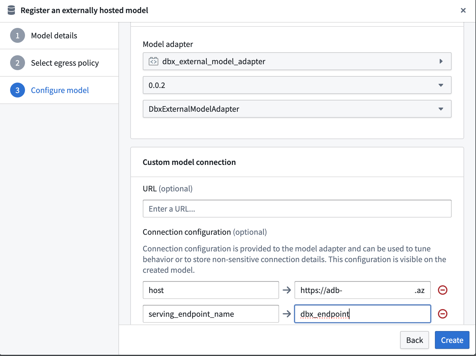 Connection configuration panel for Databricks in Palantir Foundry