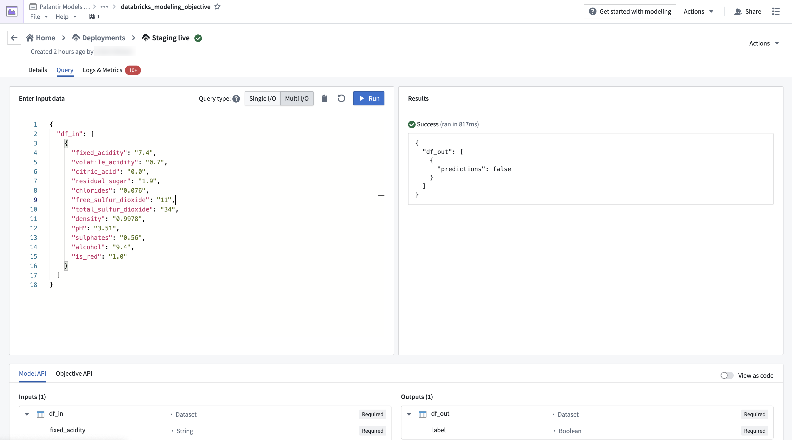 Example query using Databricks adapter