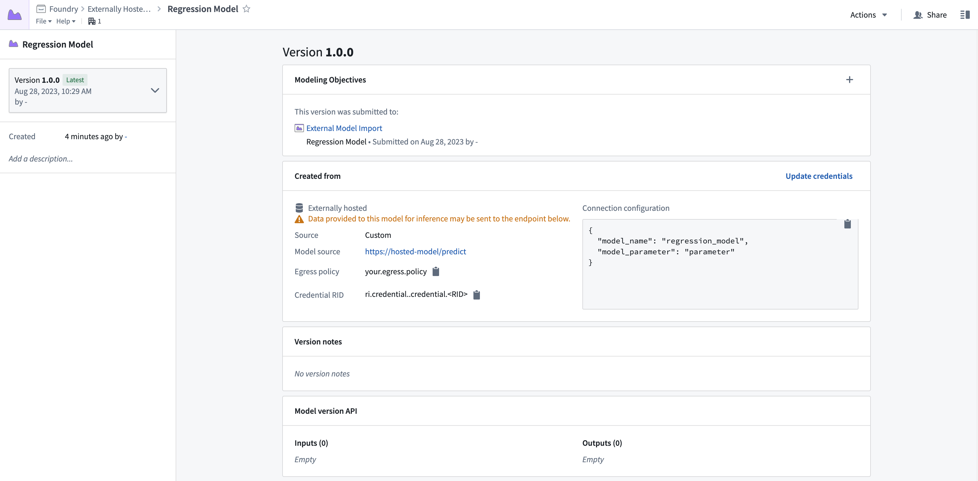 External model view in Palantir Foundry