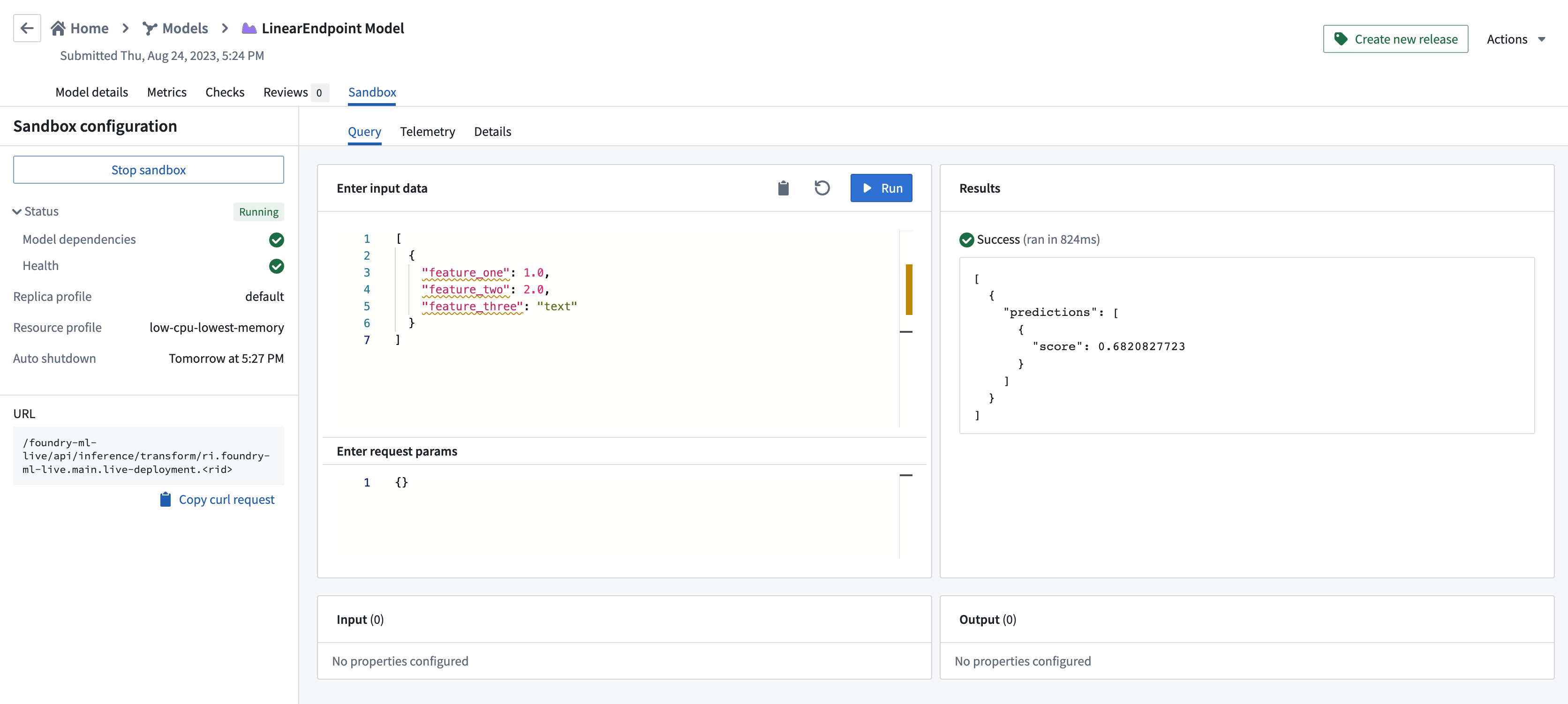 Example query using SageMakerTabularAdapter