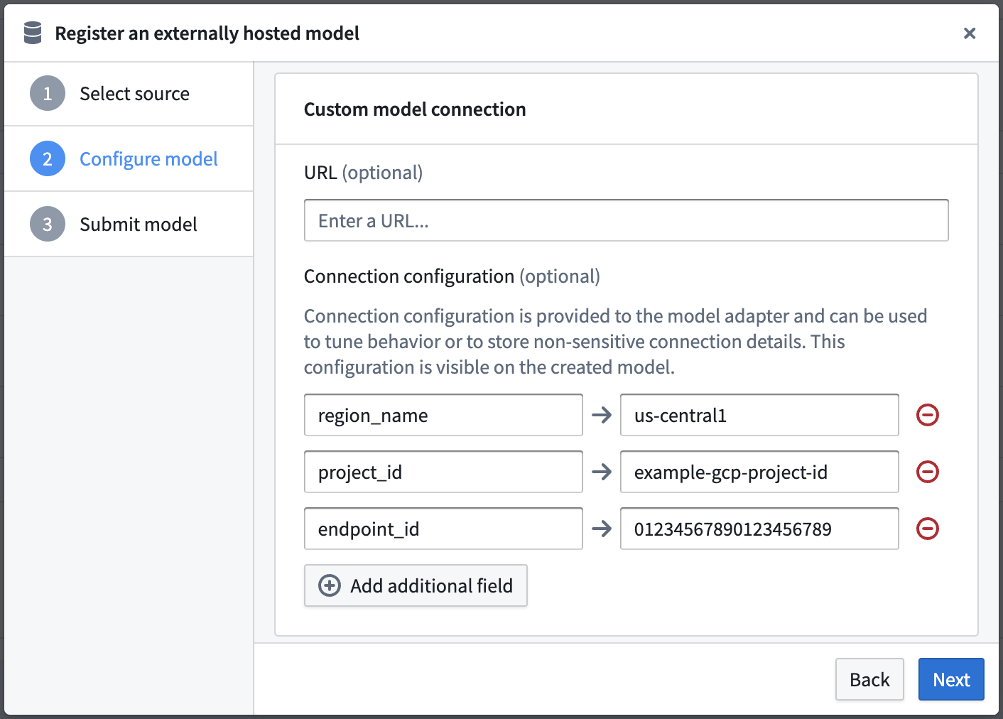 Connection configuration panel for Vertex AI in Palantir Foundry