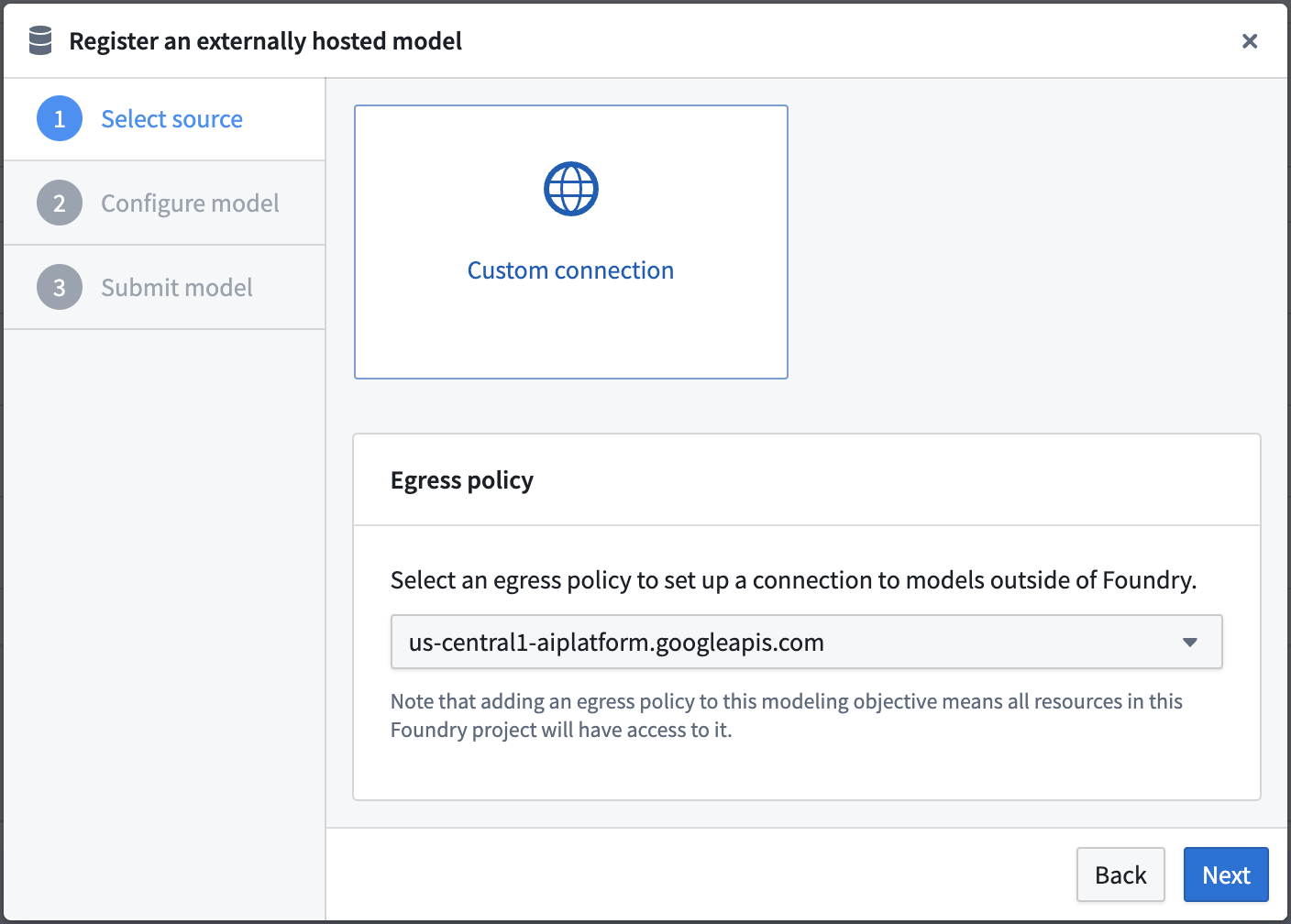 Egress Policy for Vertex AI in the modeling objectives application