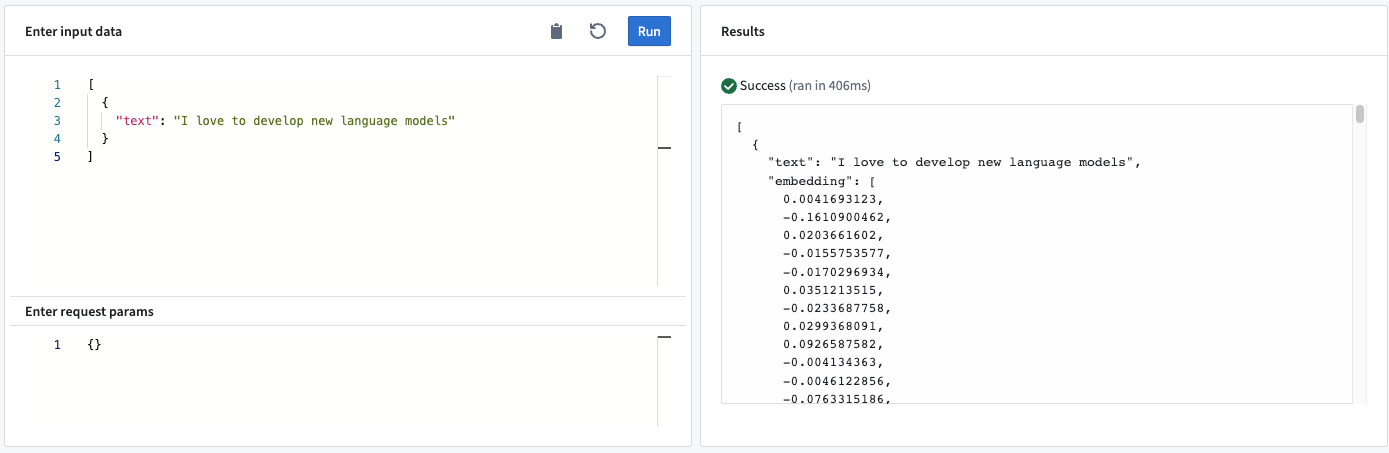 Example embedding query in a live sandbox deployment