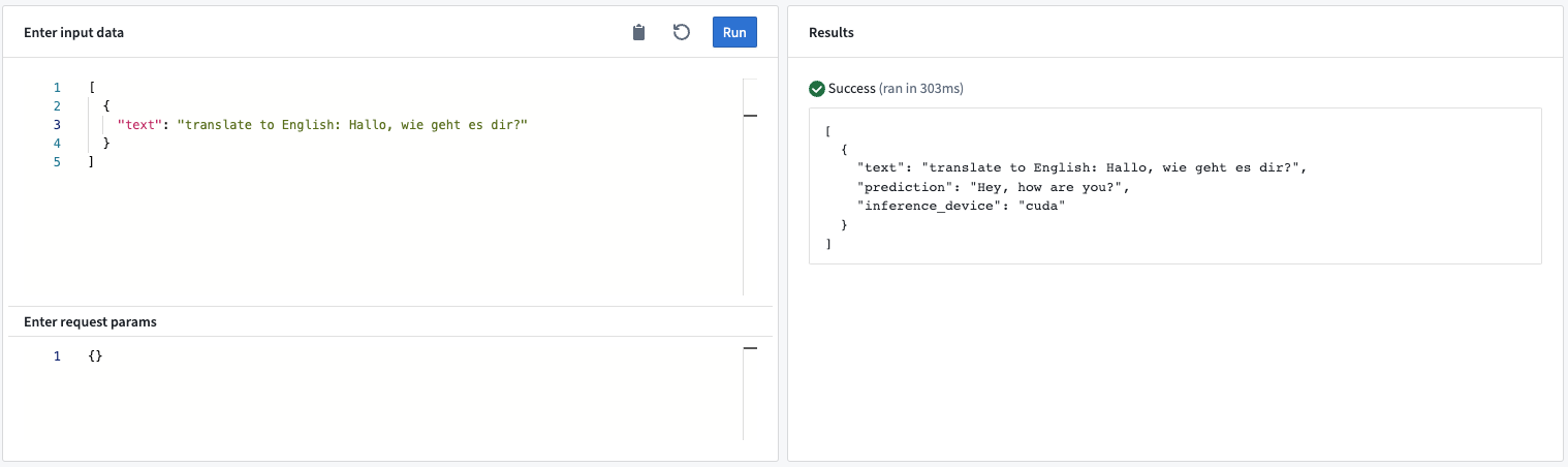 Example sequence to sequence query in a live sandbox deployment