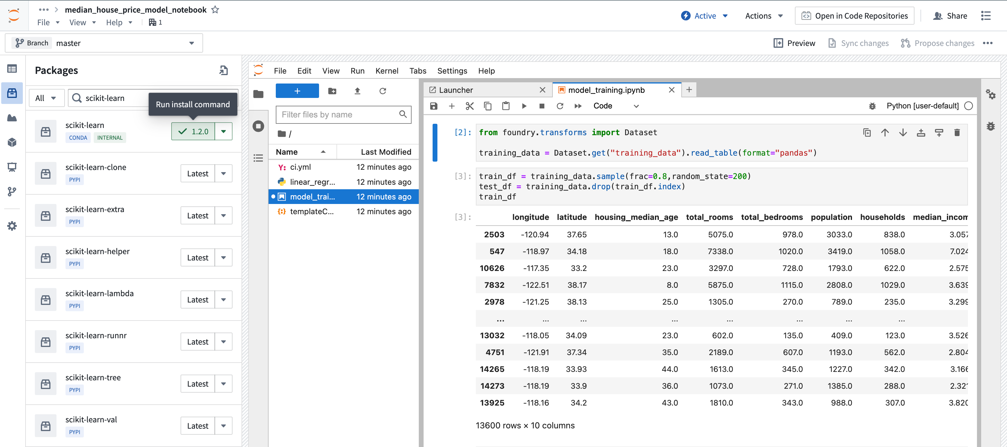 Select and install a package version from the UI.