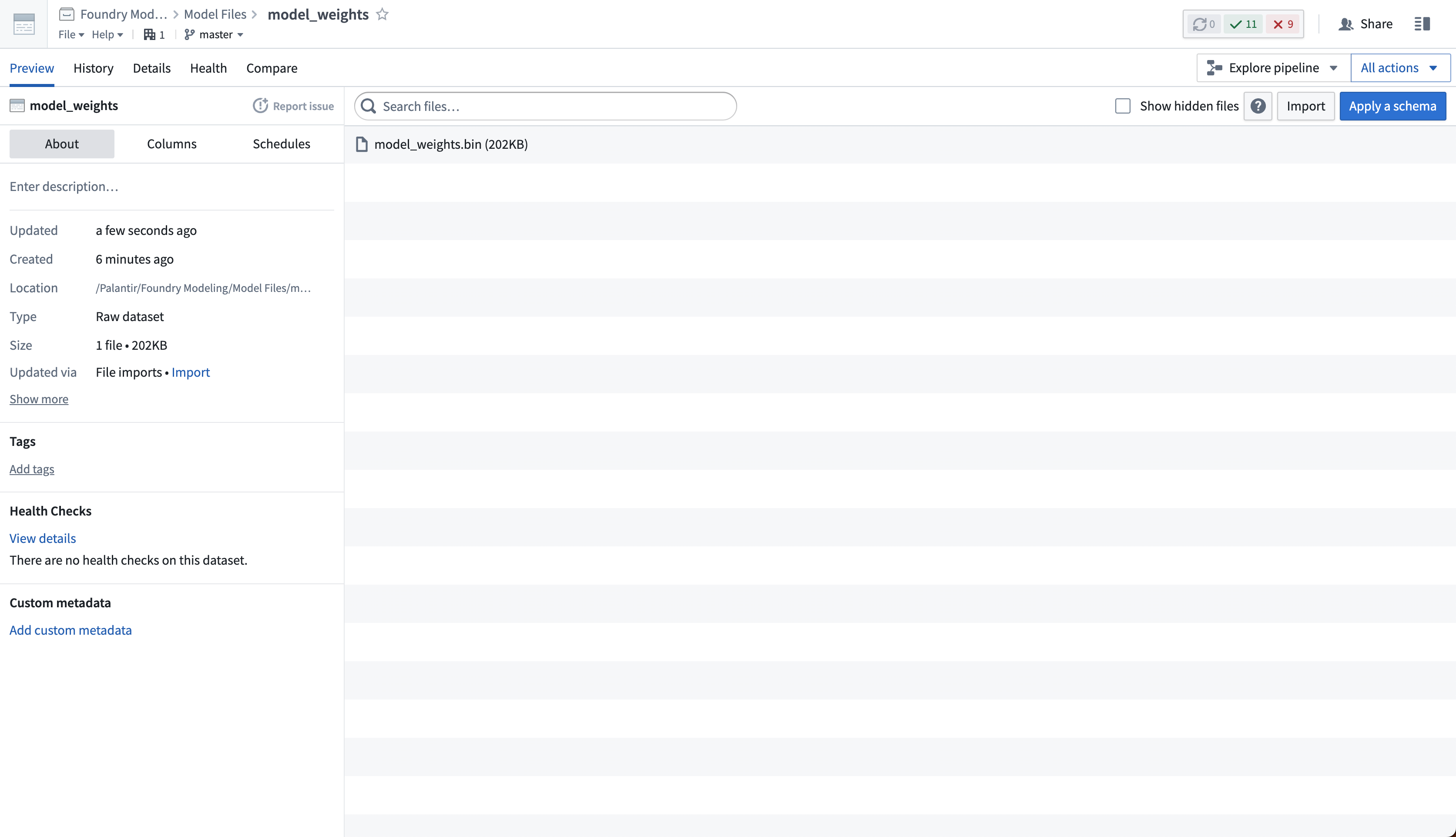 Model files were successfully uploaded to an unstructured dataset. 