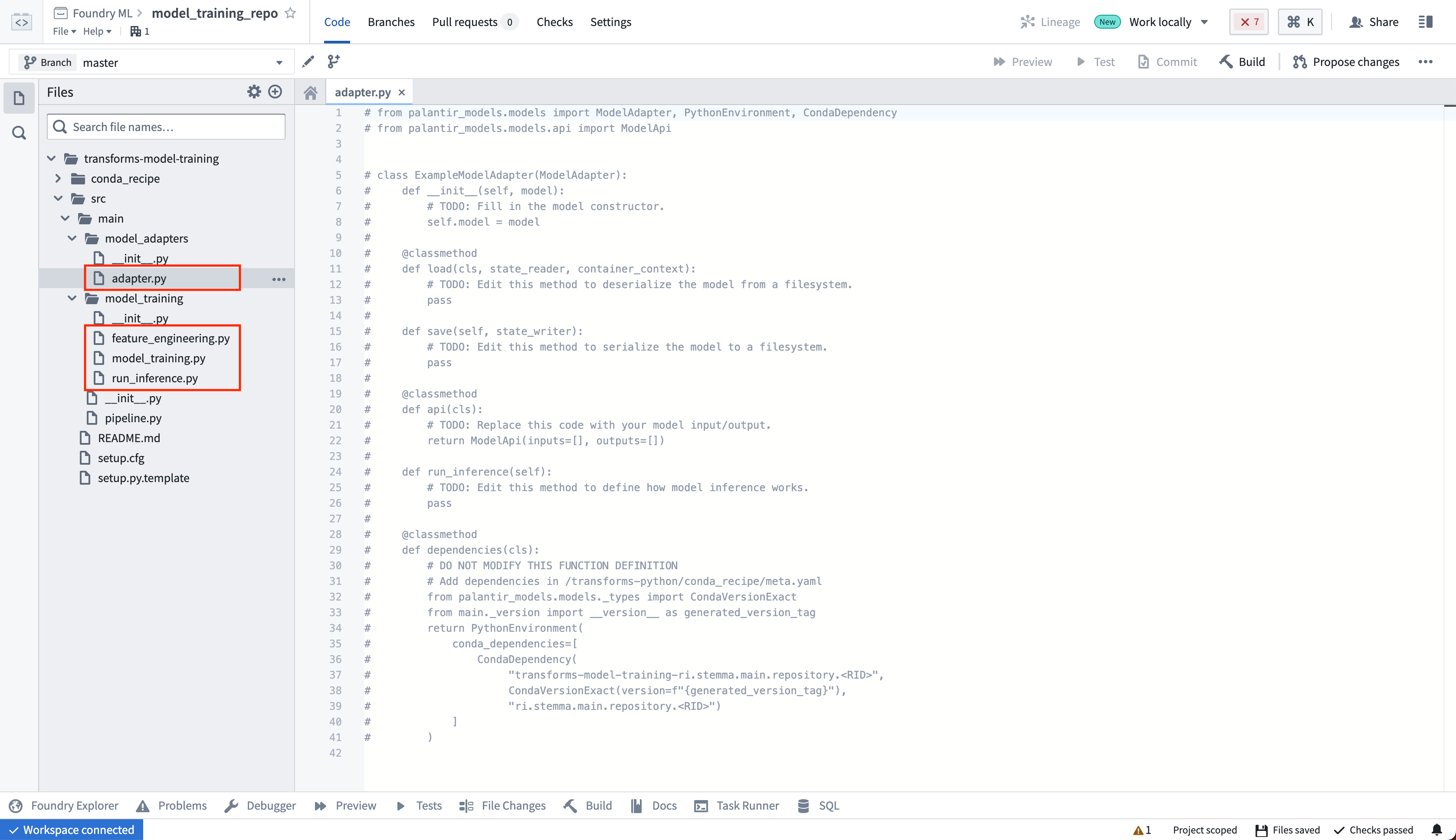 Model Training Template Default Structure in Code Repositories