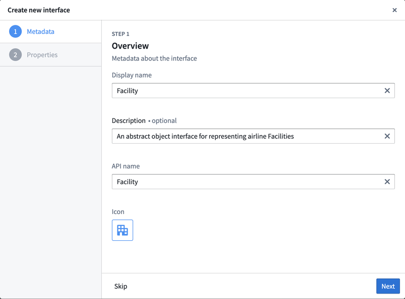 Interface metadata creation