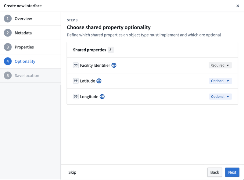 Interface shared property optionality selection.