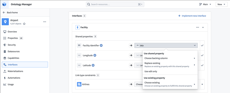 Update interface implementation mapping