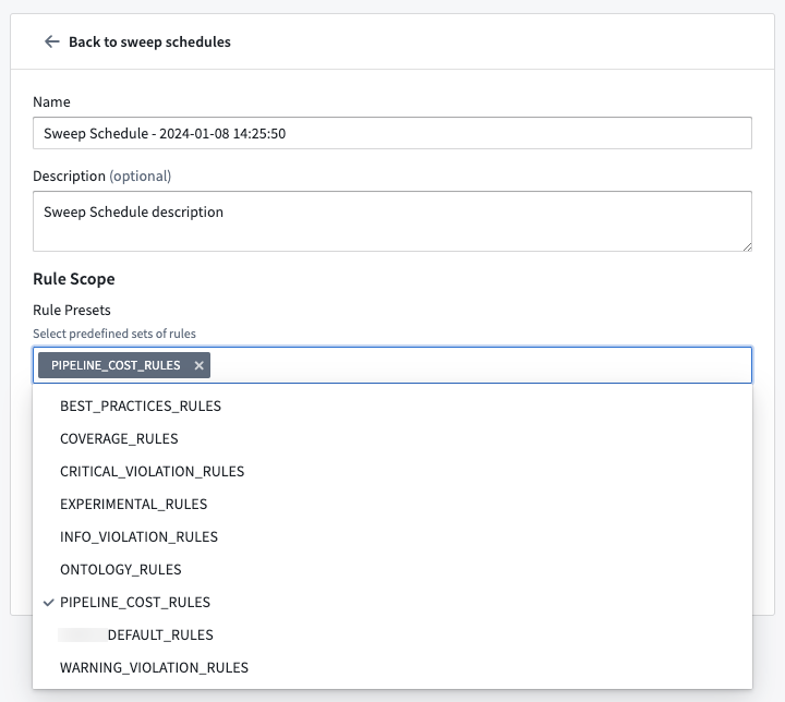 Sweep schedule rule presets.