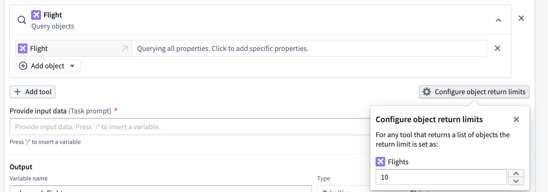 Configure object return limits option.