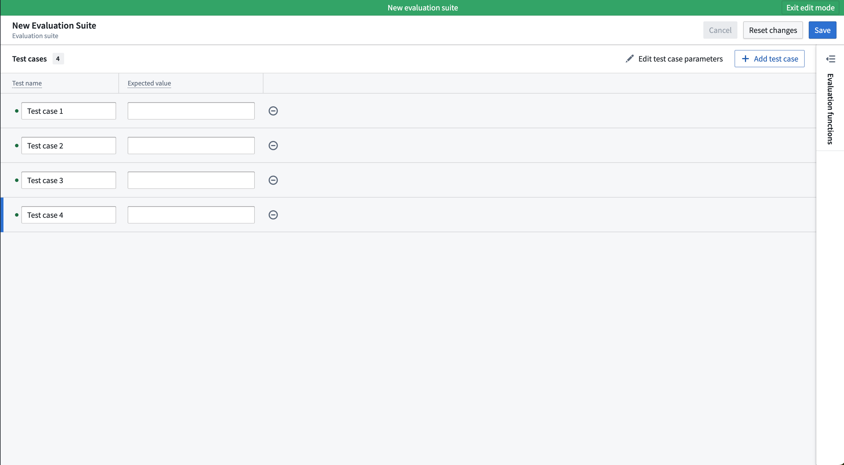 Test Case configuration screen.