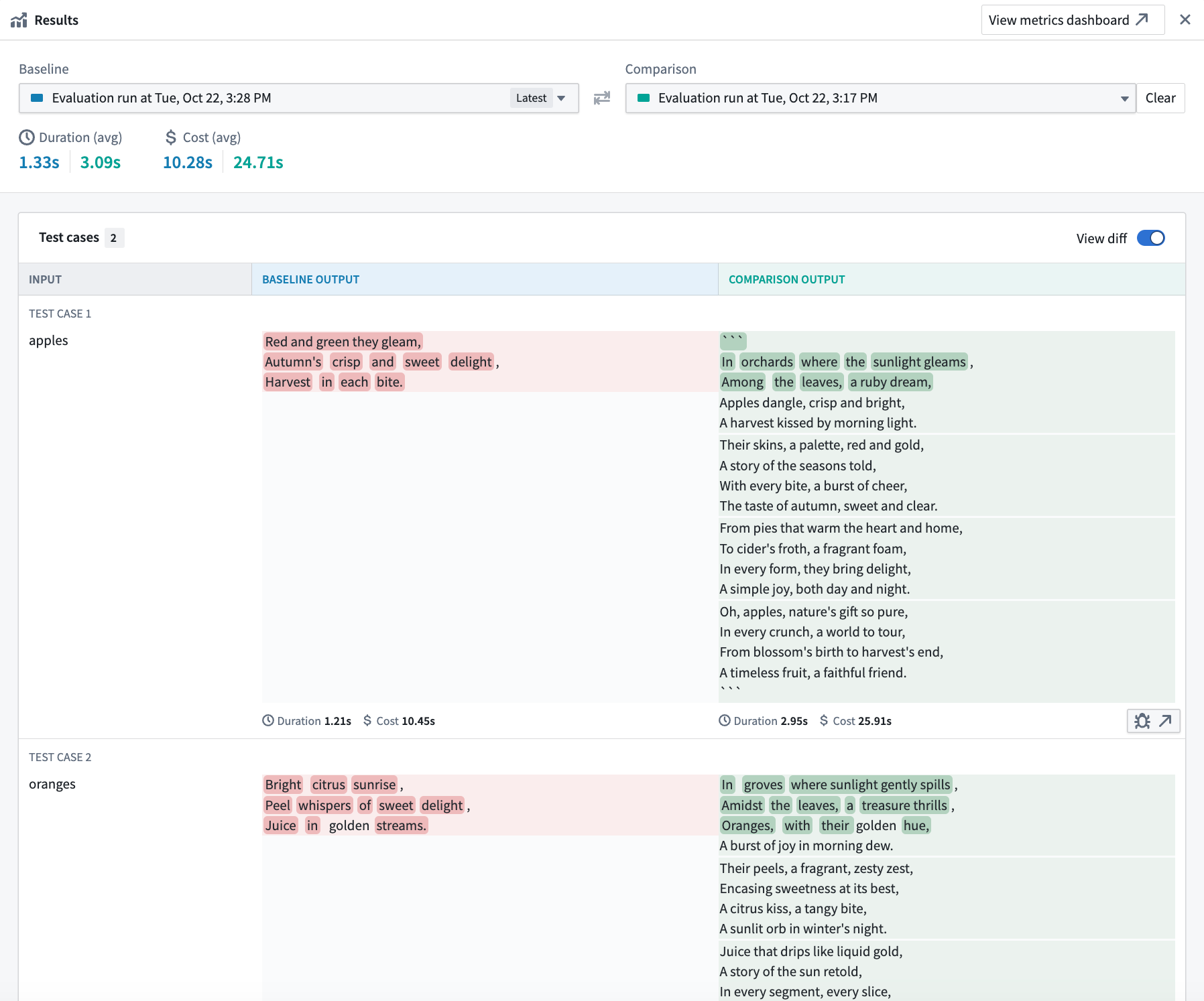 Review the results of your evaluation suite runs.