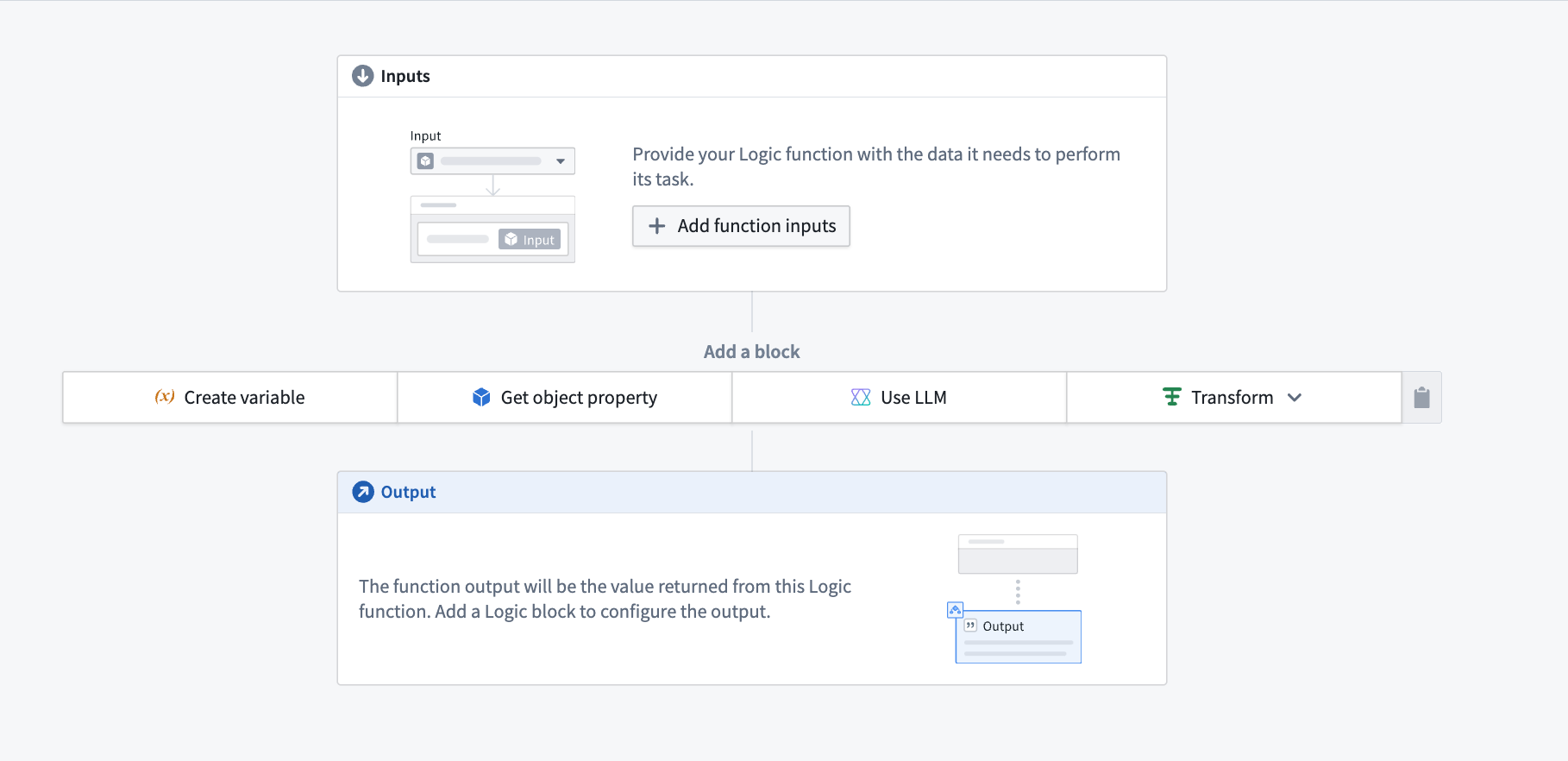 Input, blocks, and Output configuration view.