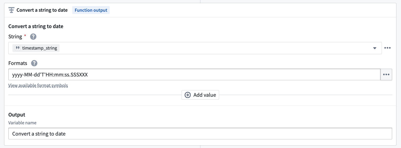 Transform block "Convert a string to date" option.