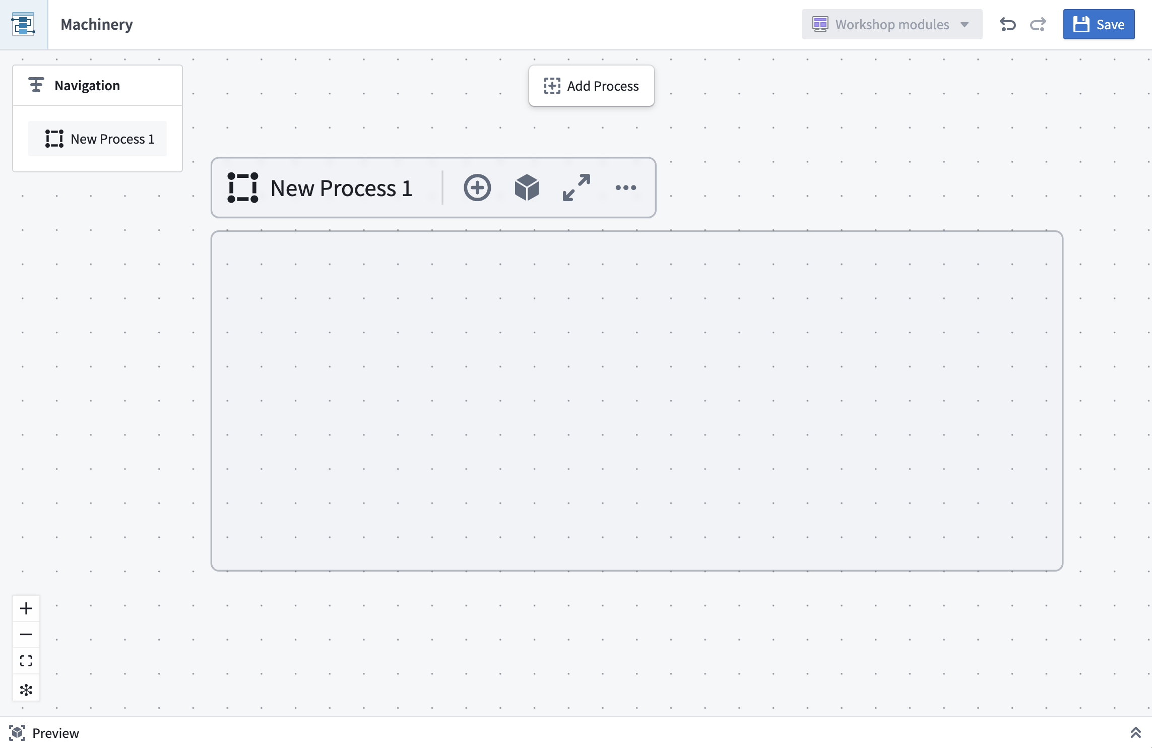 Drawing a new process on a blank canvas.