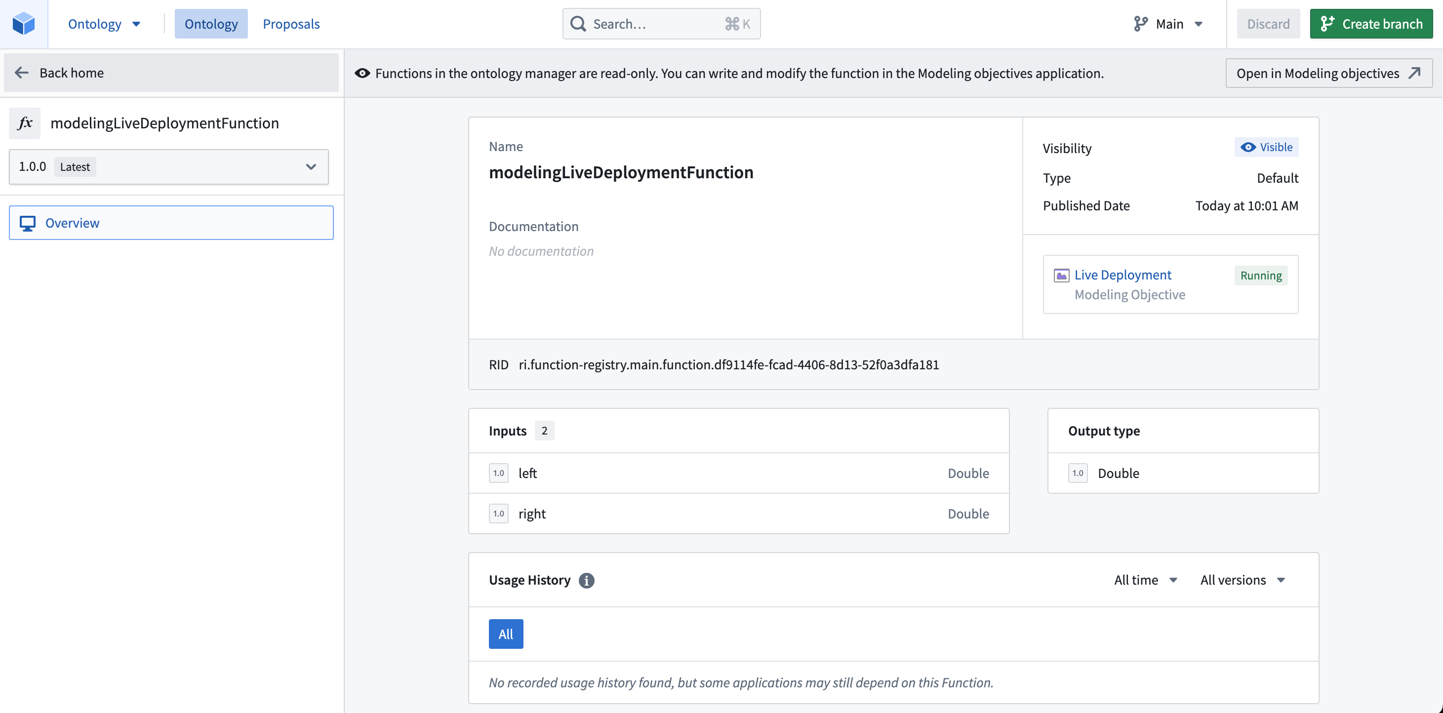 Ontology manager function view