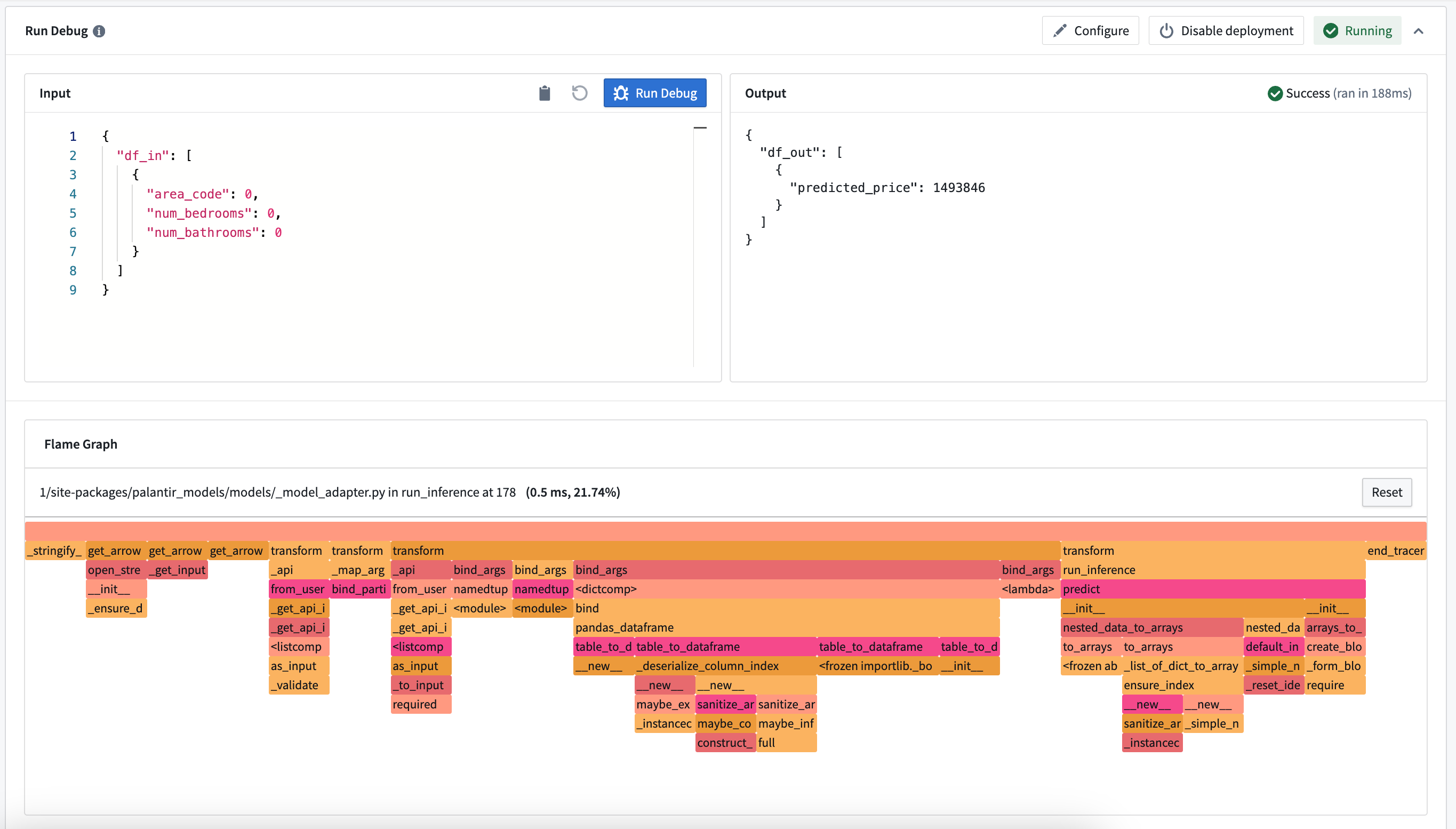 Debug a direct model deployment with "Run Debug".