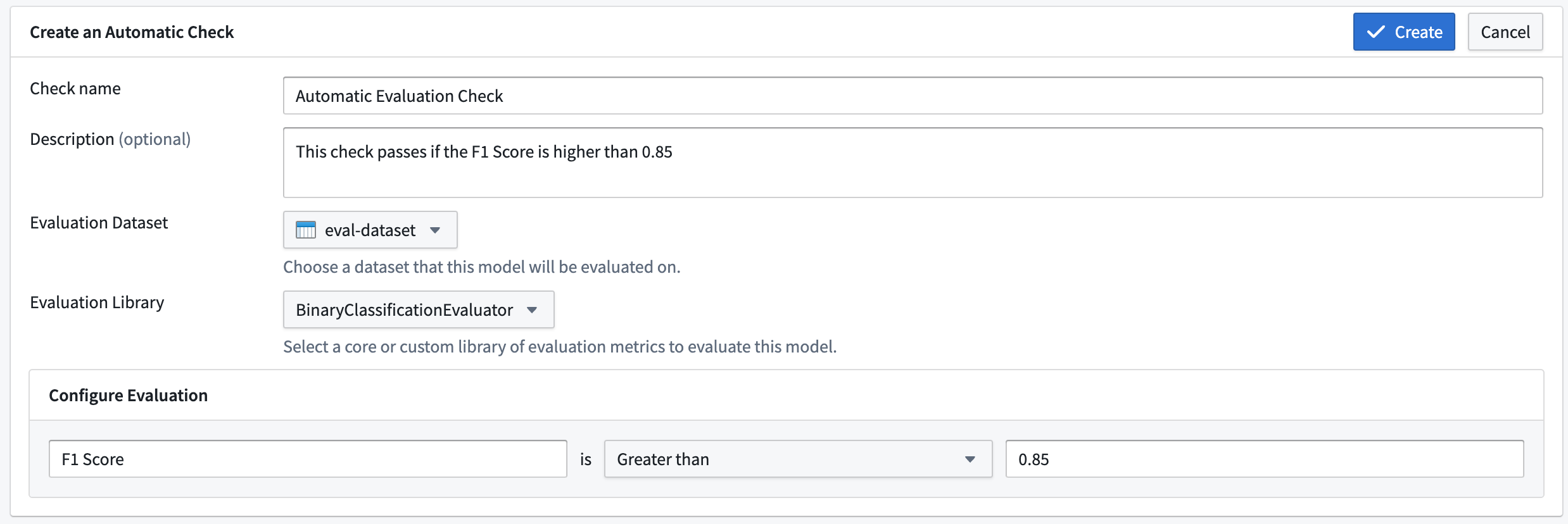 The automatic check setup screen.