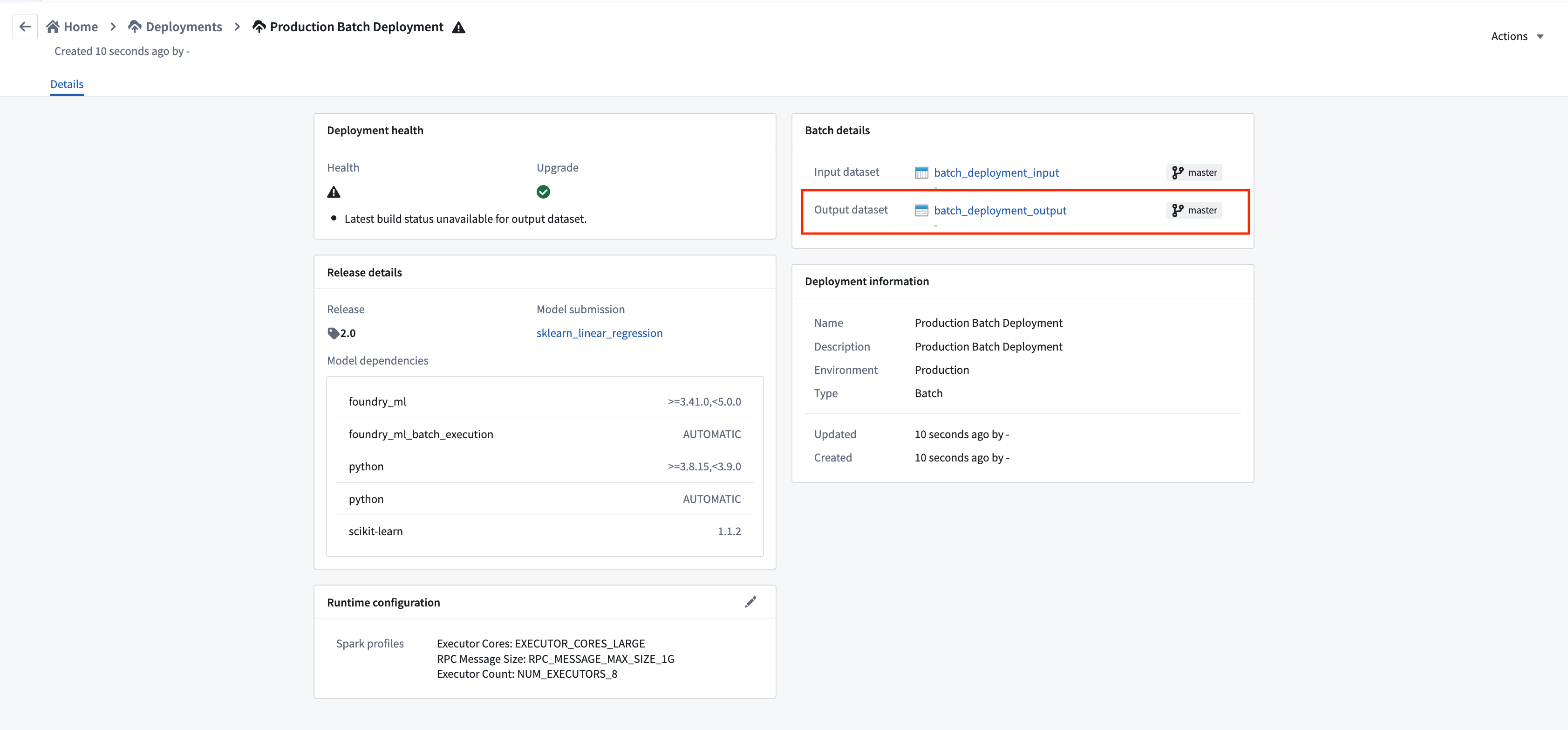 open deployment output dataset