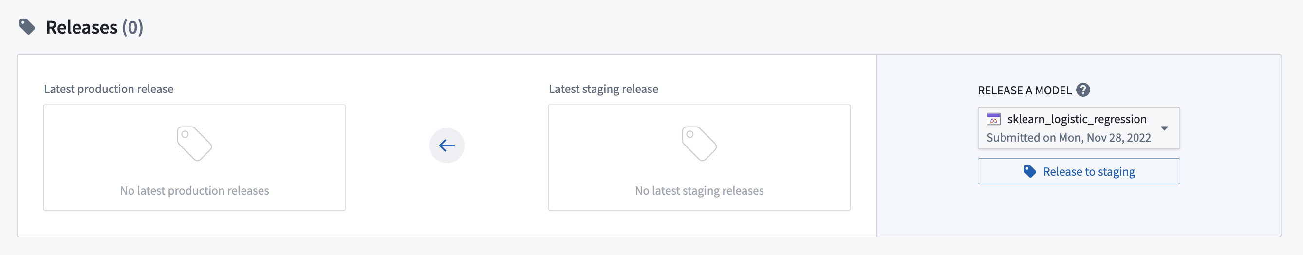 Release model to staging from home page