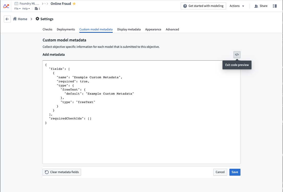 json metadata configuration