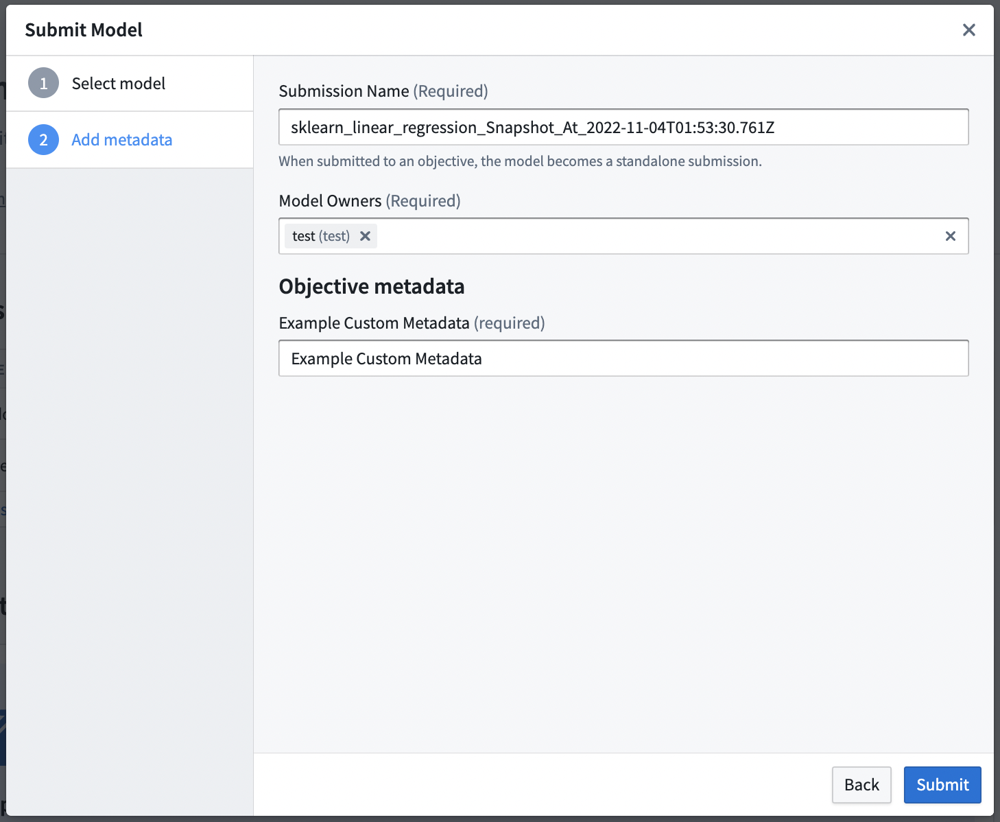 submission with metadata