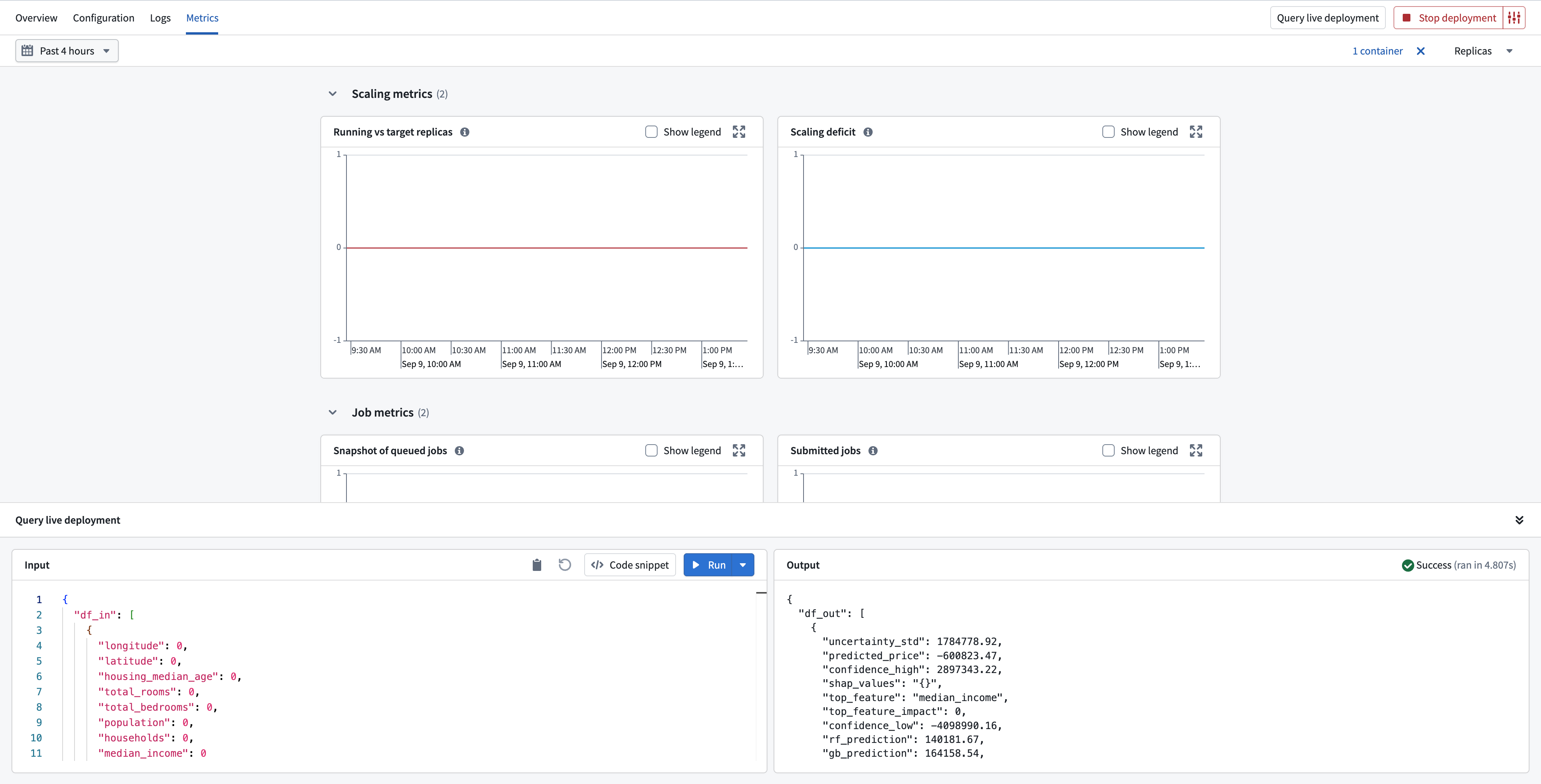 View metrics for a direct model deployment.
