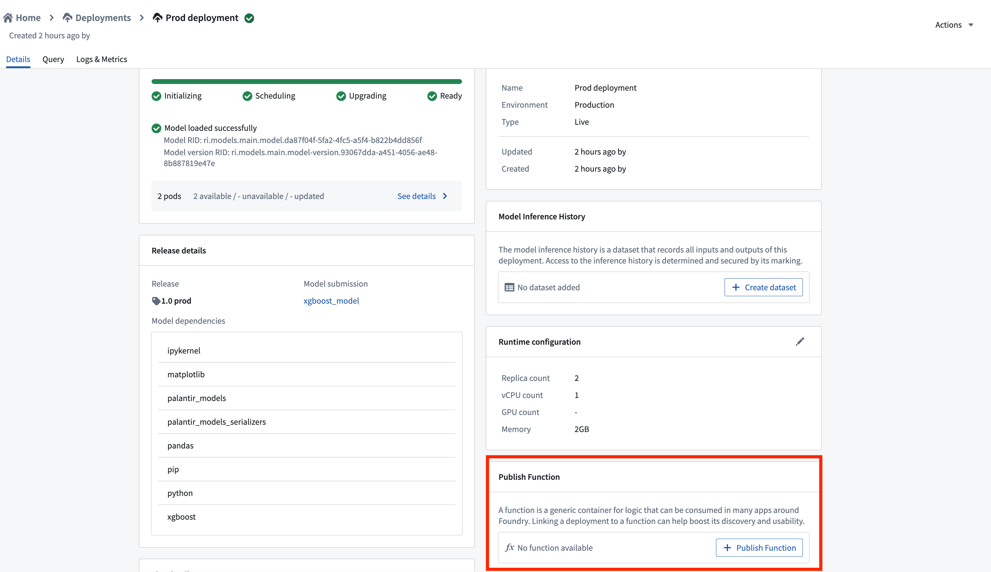 Publish deployment function