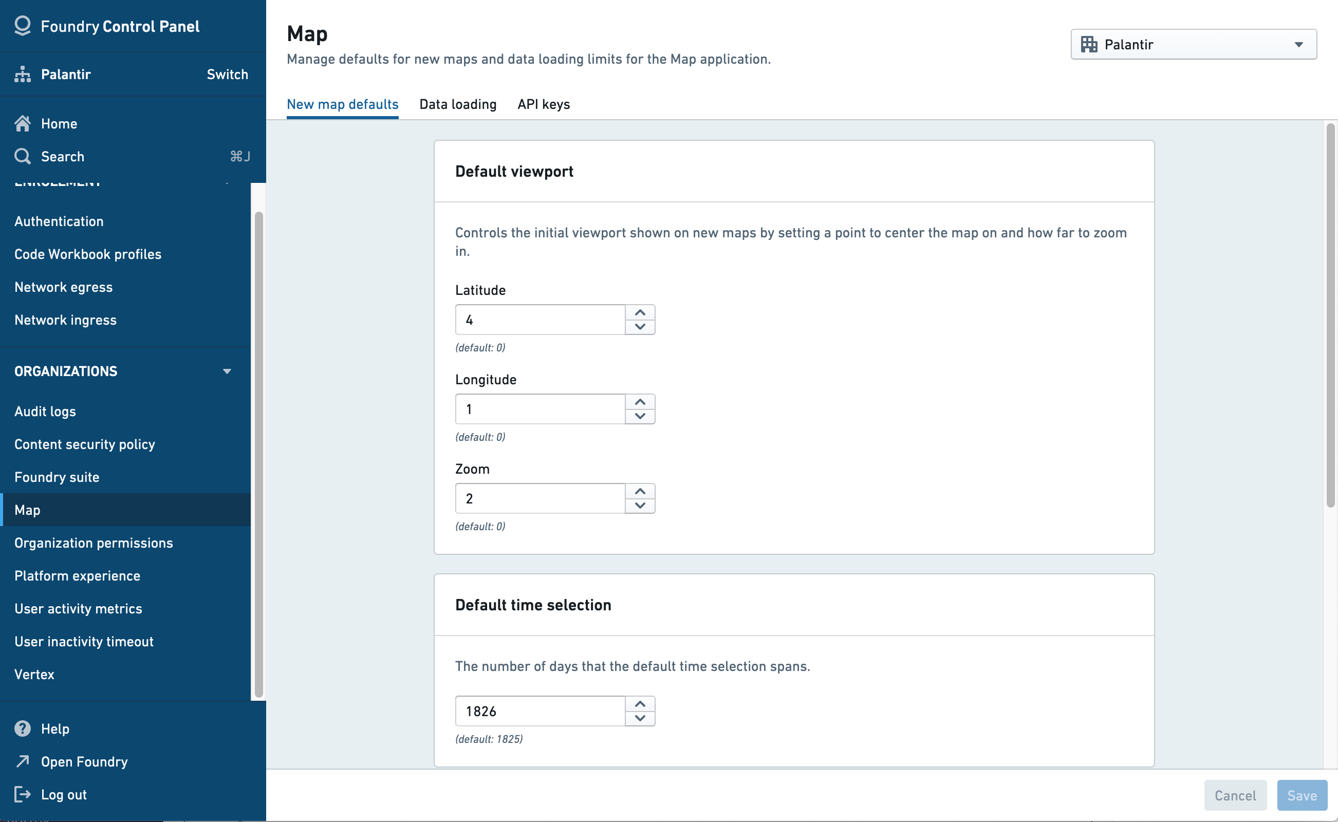 Map section in Control Panel