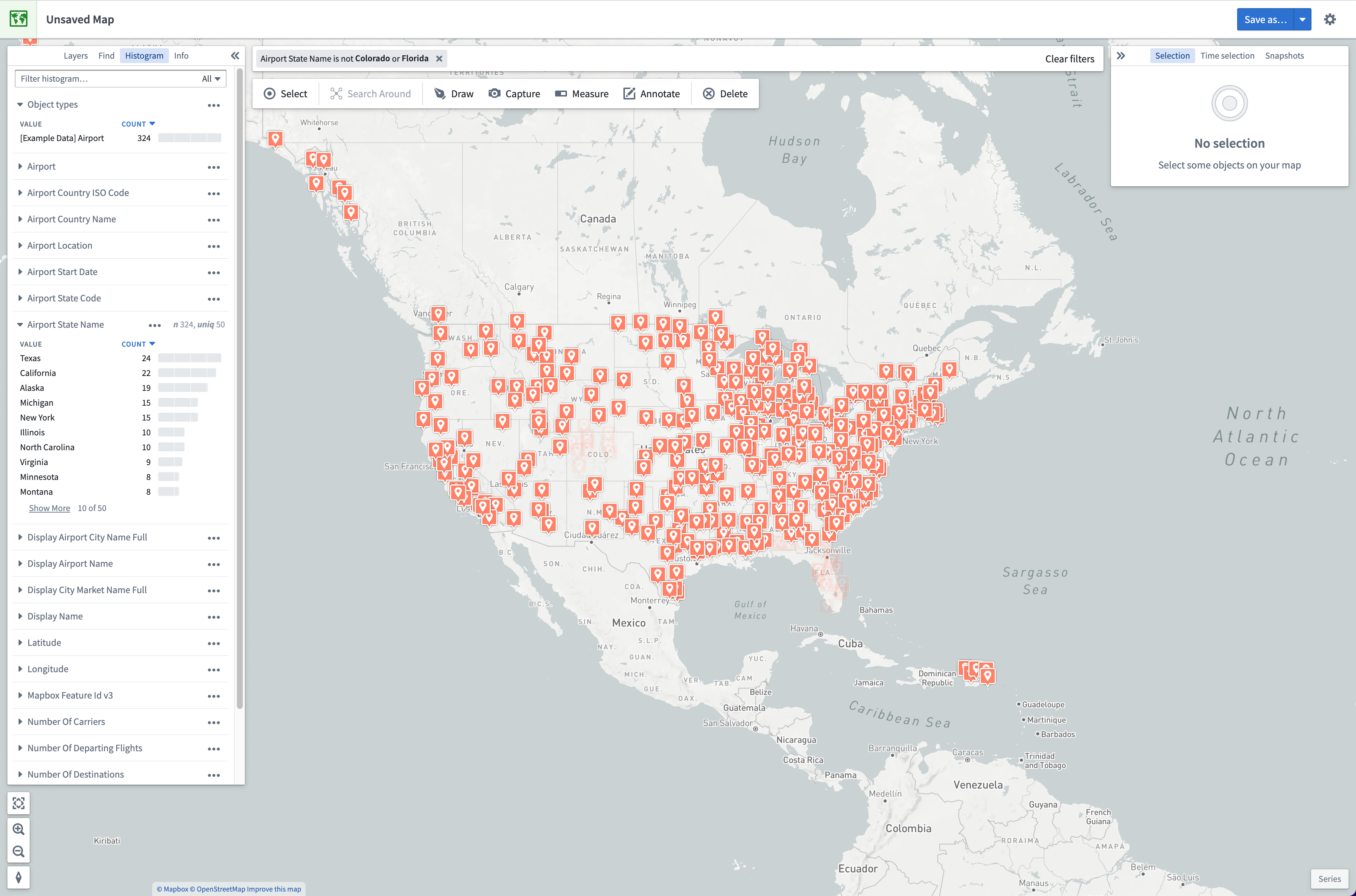 Map application with objects filtered out