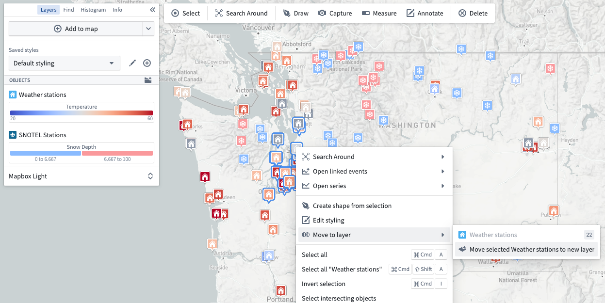 Creating a new layer with selected set of weather station objects