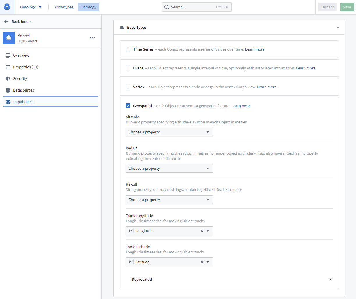 Ontology Manager でのトラック緯度と経度の設定