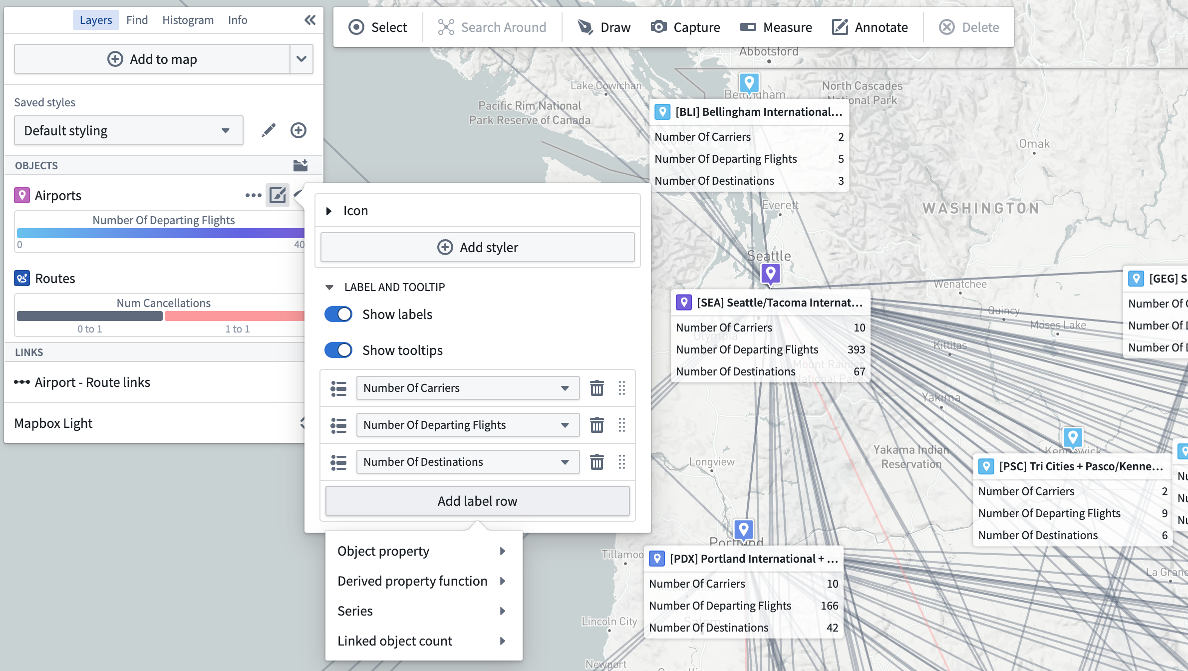 Label content example for airport objects