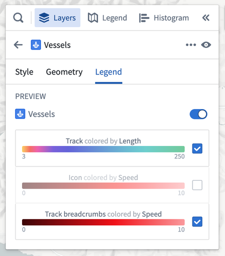 Legend configuration with options.