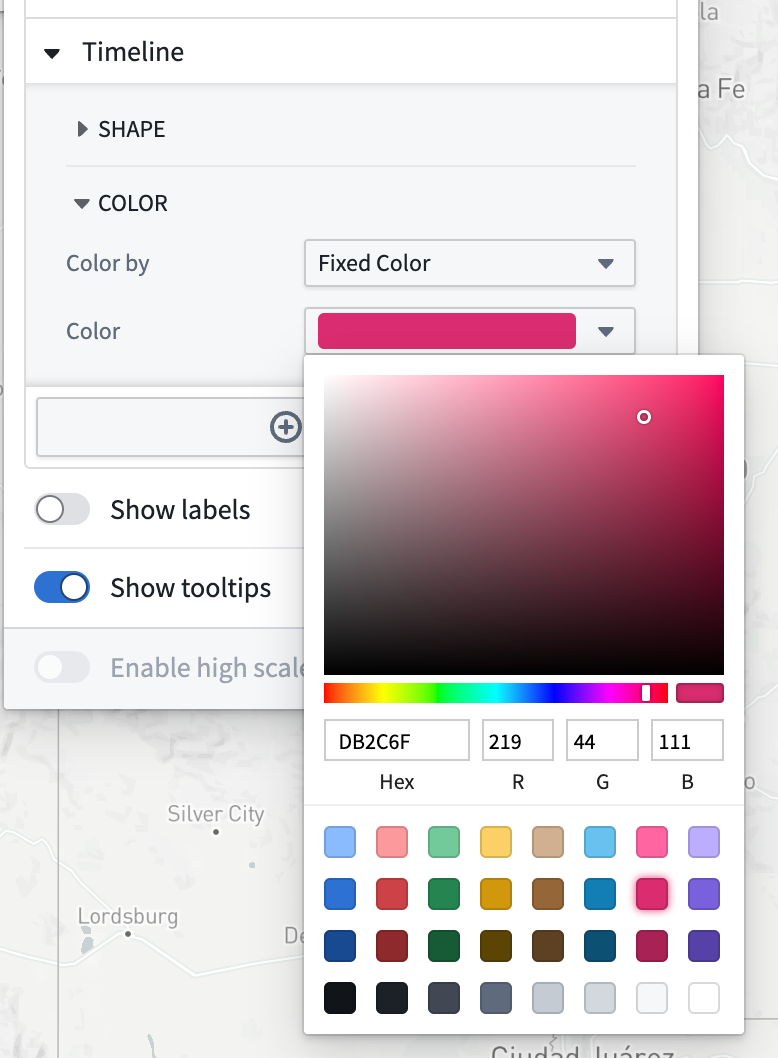 The timeline color configuration window, currently set to a fixed color. 