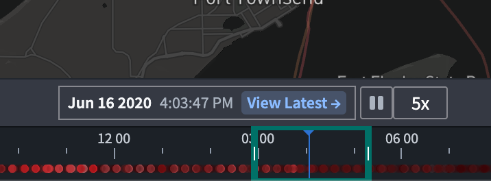 The timeline filter showing that the time cursor stays within that range when using the playback controls