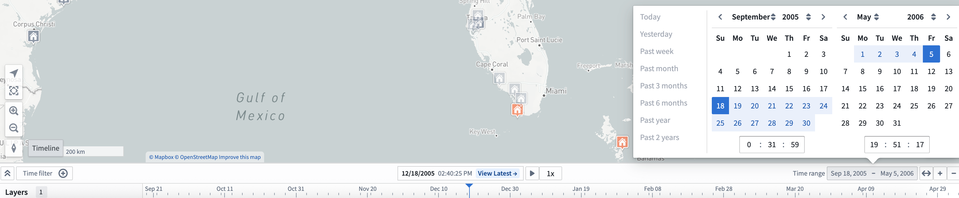 The input in the right of the timeline header being used to change the time window.