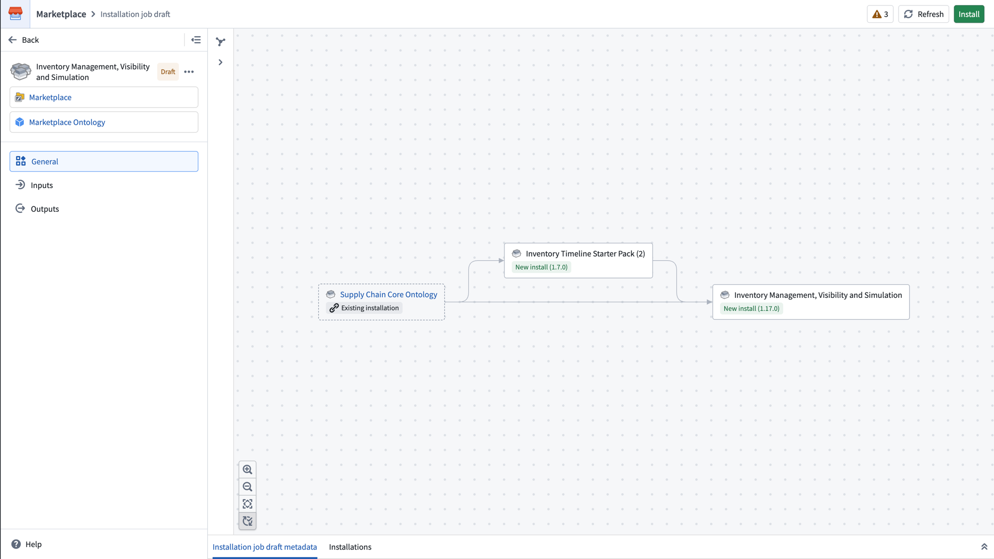 The General page showing available linked products that can fulfill inputs.